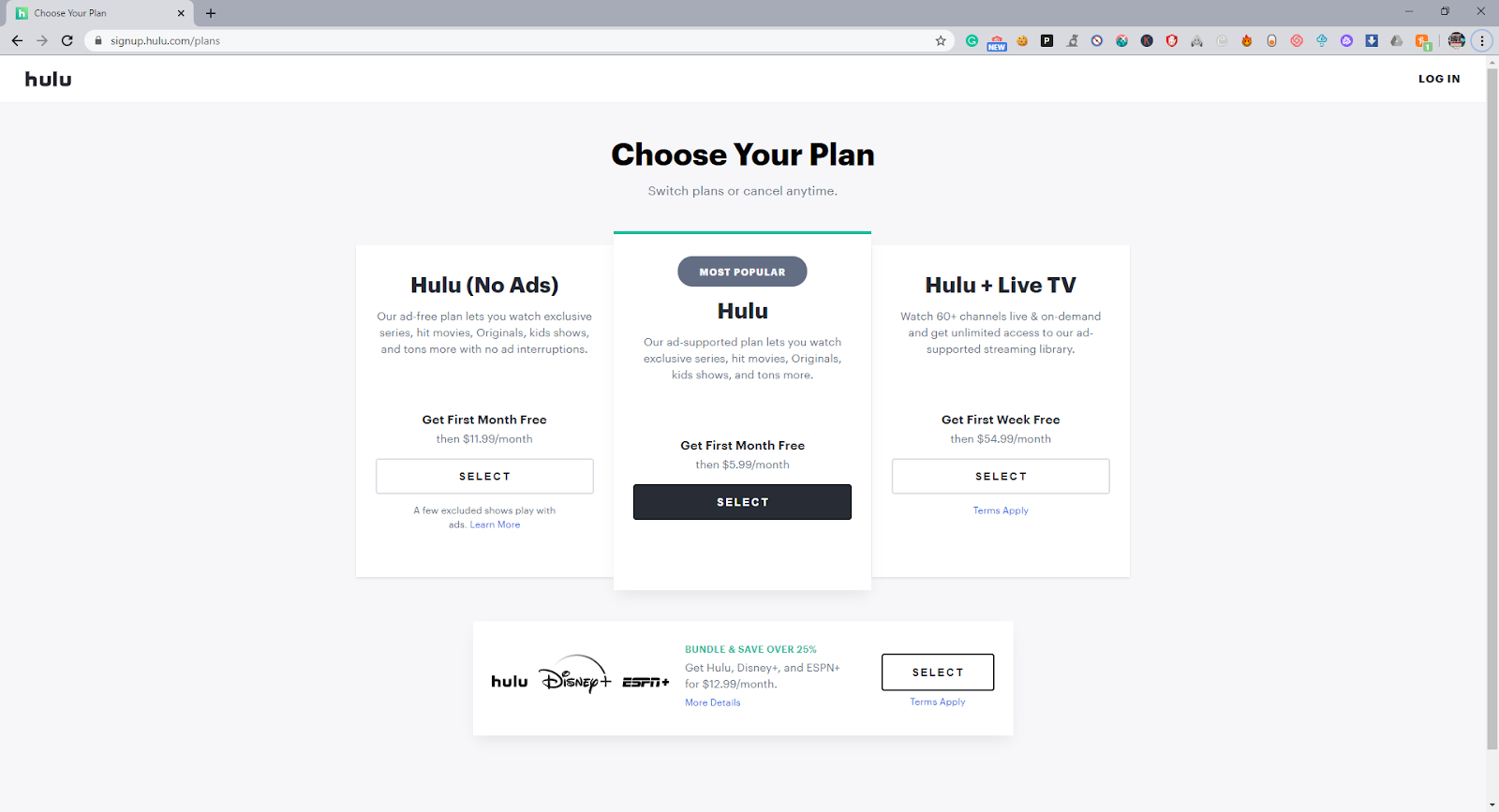 Plan de precios de Hulu