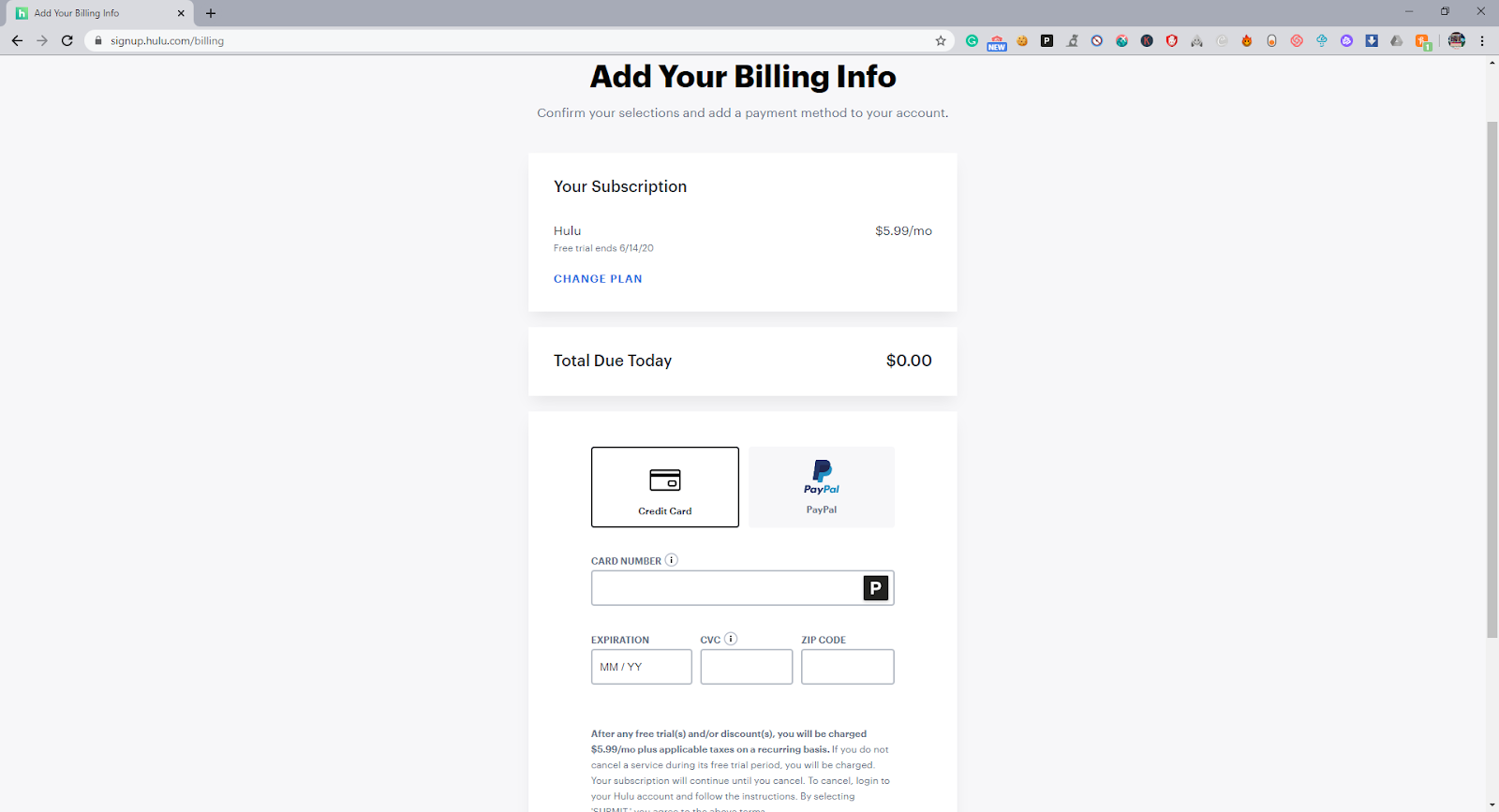 Hulu Payment Info