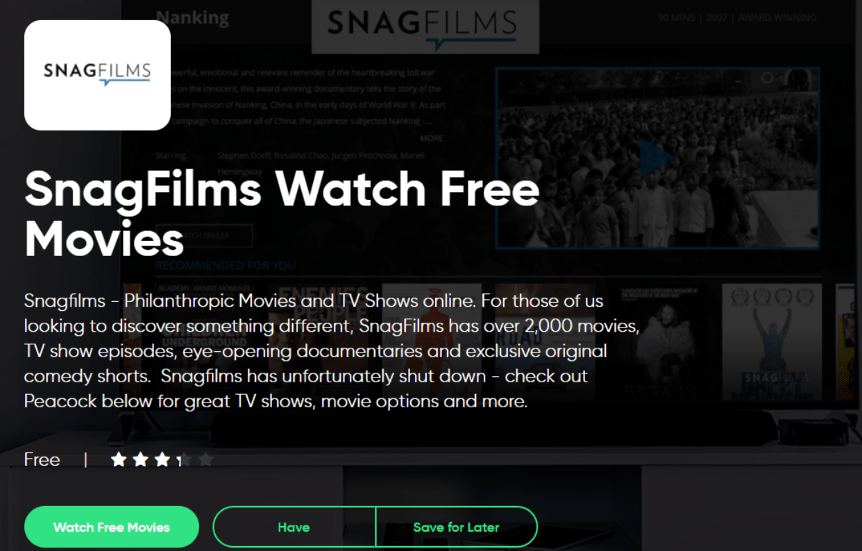 Snagfilms tv deals streaming
